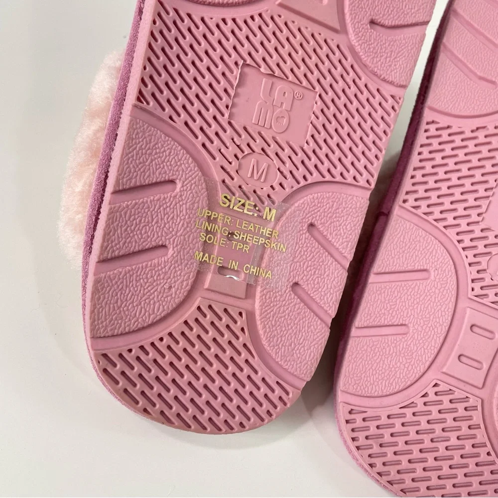 Lamo Pink Suede Sheepskin slippers Sz M - Picture 3 of 7